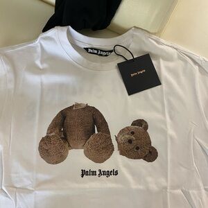 Palm Angels White T-Shirt with Teddy Bear Graphic